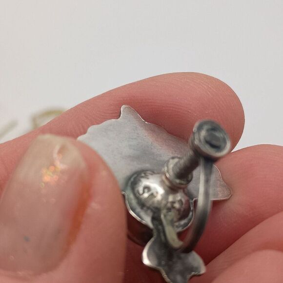 Vintage 1940s Mexico Silver Amethyst Earrings Screw Back Art Deco Style - Picture 7 of 8